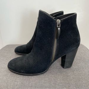 COLE HAAN Hayes Suede Double Zip Heeled Bootie - Black, Size 7